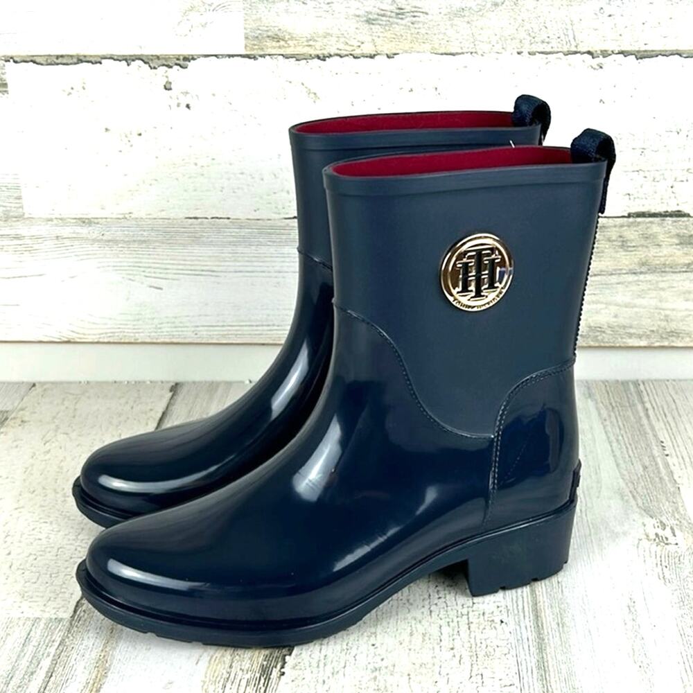 Tommy Hilfiger Rain Boots Womens 5 Navy Waterproof Ankle Booties NEW